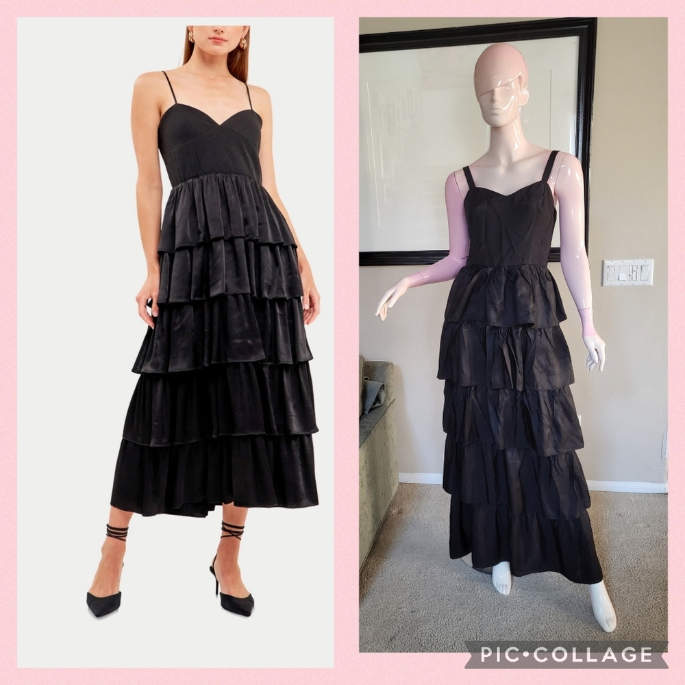 Black tiered ruffled party dress long  ruffle